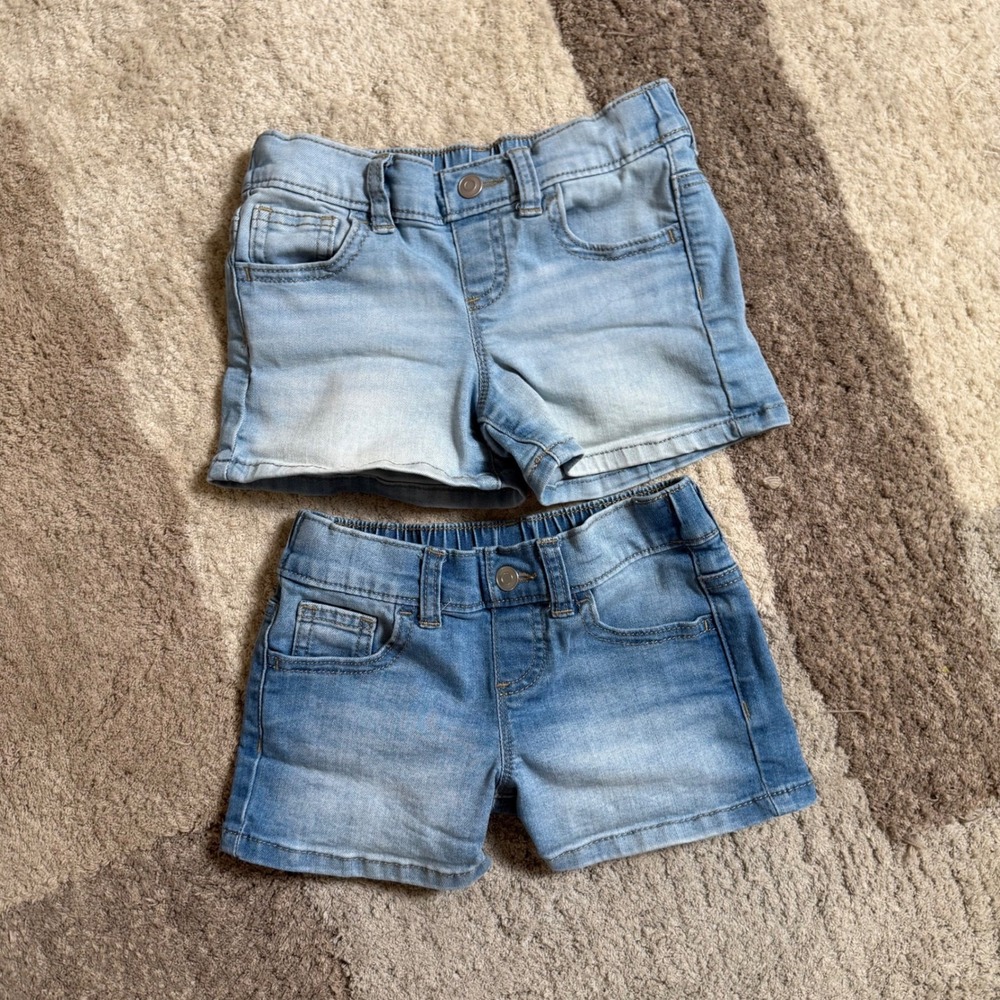 Wonder Nation Girls  Denim Shorts Set of 2 Size XS 4-5 Blue Elastic Back